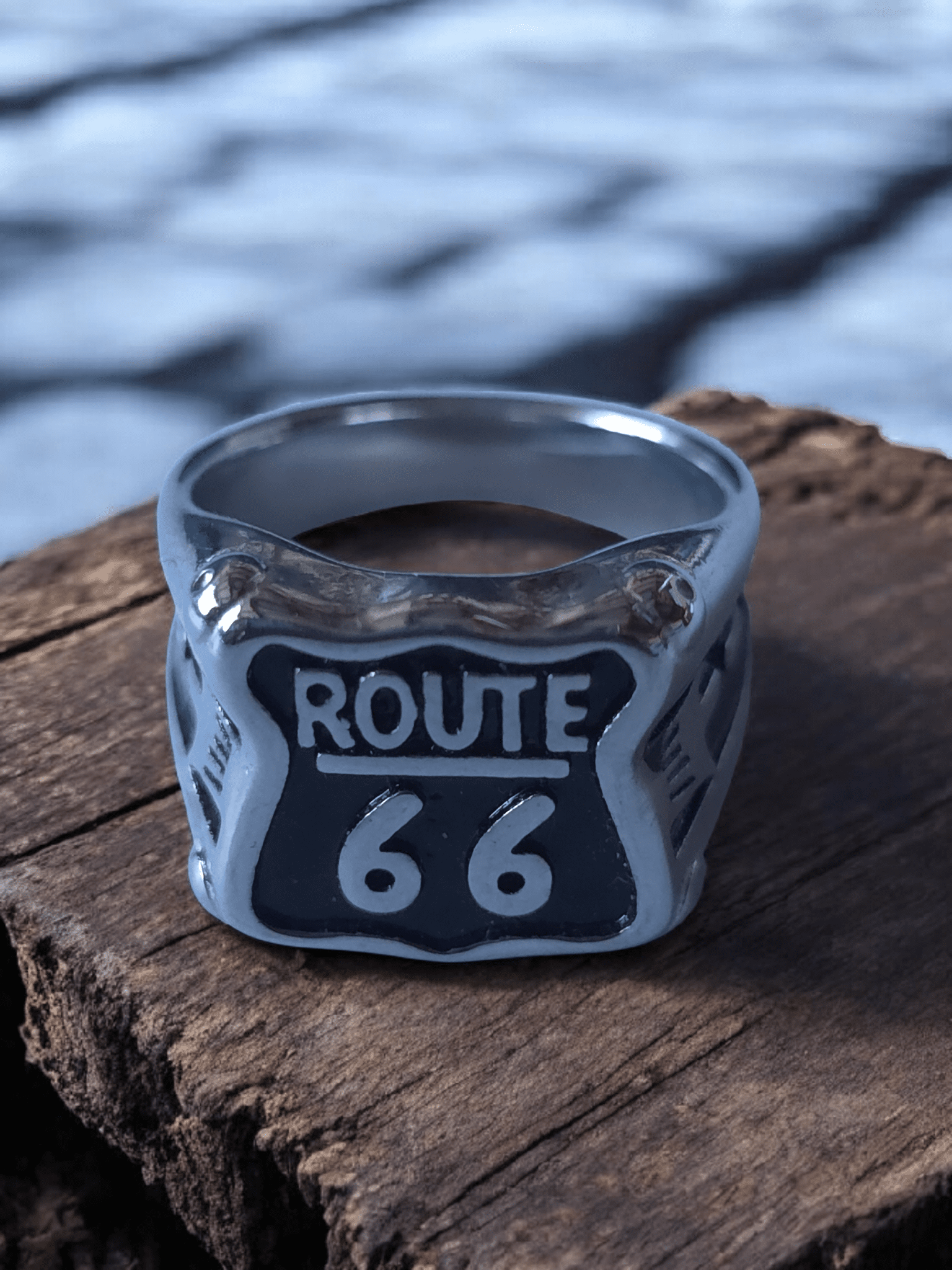 Bague Biker Route 66 acier inoxydable 316l - Claudine Biker Shop